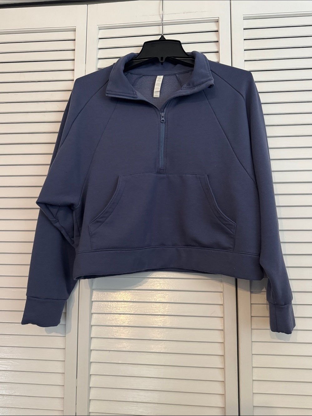 Zella Half-Zip Cowl Pullover in Dusty Blue/Violet